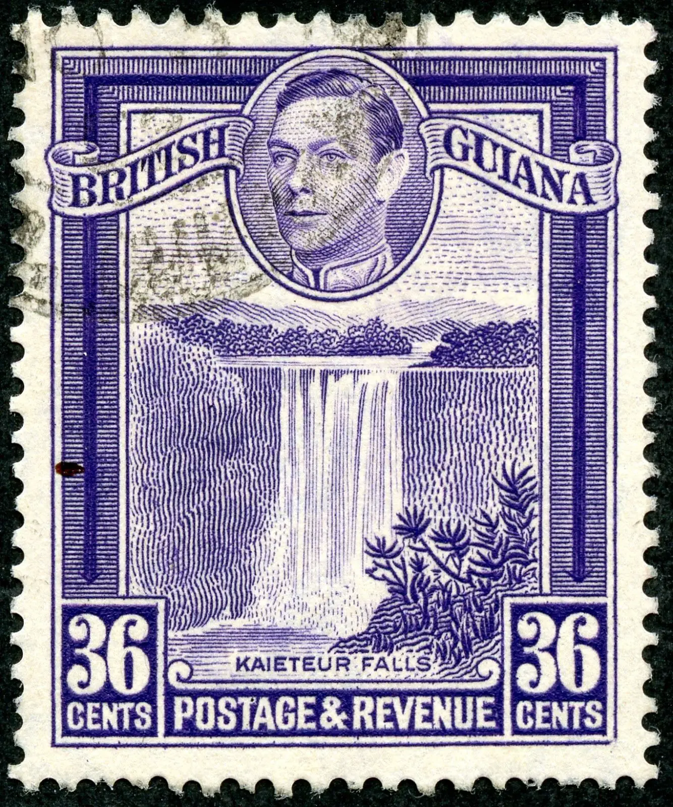 British Guiana 1938 Scott 235 36c purple " Kaieteur Falls" 
