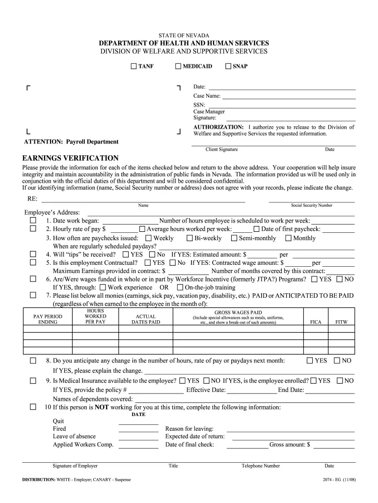 Earnings Verification Form