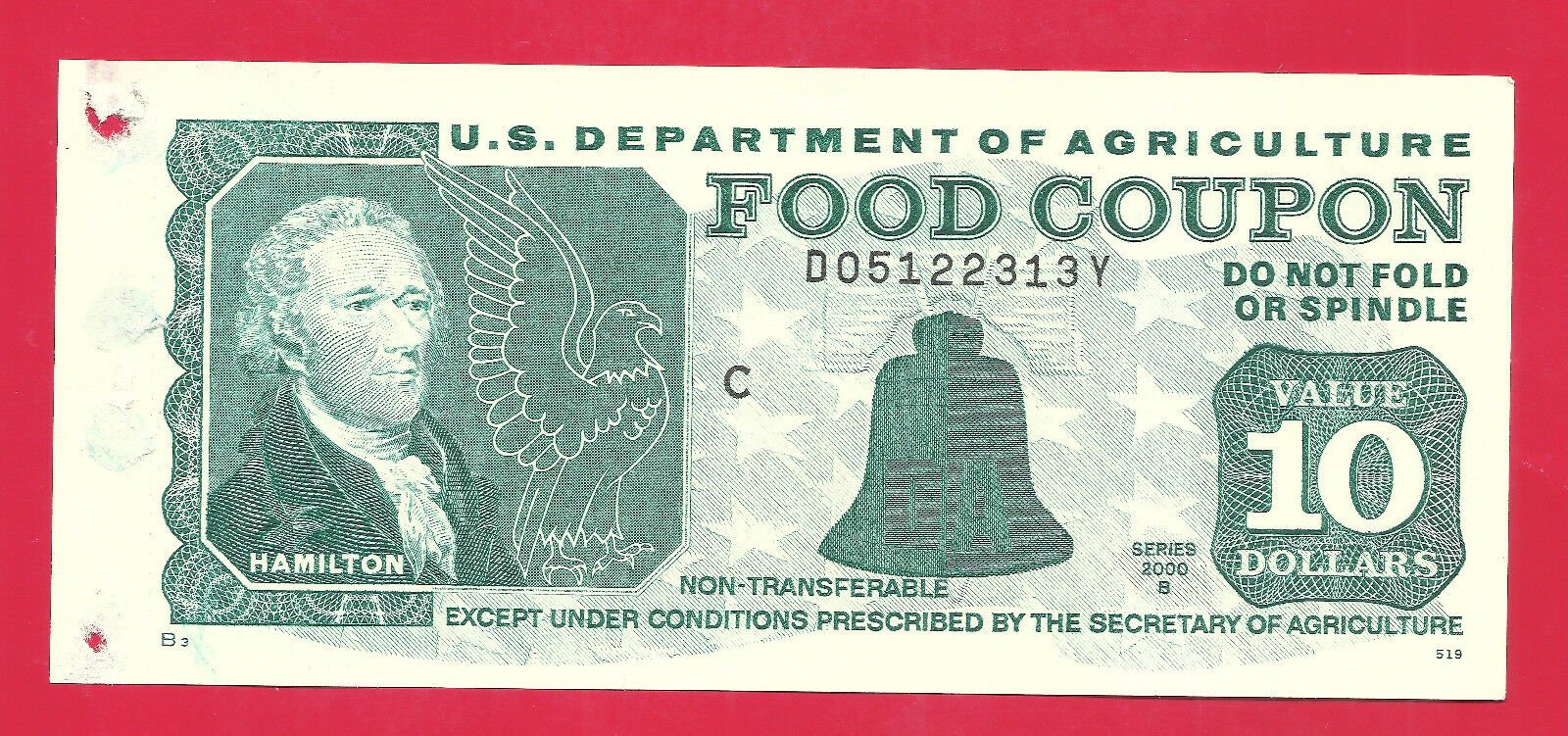FOOD Stamp Coupon 2000 B $10.00 D05122313Y UNC WITH END TAB.SCARCE NOTE ...