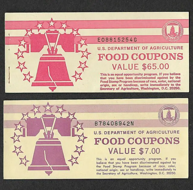 FOOD STAMP COUPON USDA UNC $65.00 &  $7.00 empty BOOK COVERS WELFARE ...