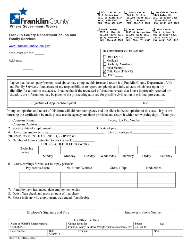 Odjfs Employment Verification Form