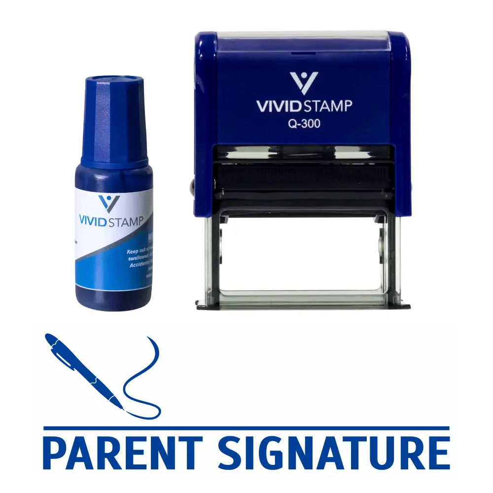 Parent Signature Self Inking Rubber Stamp Combo With Refill (Blue Ink ...