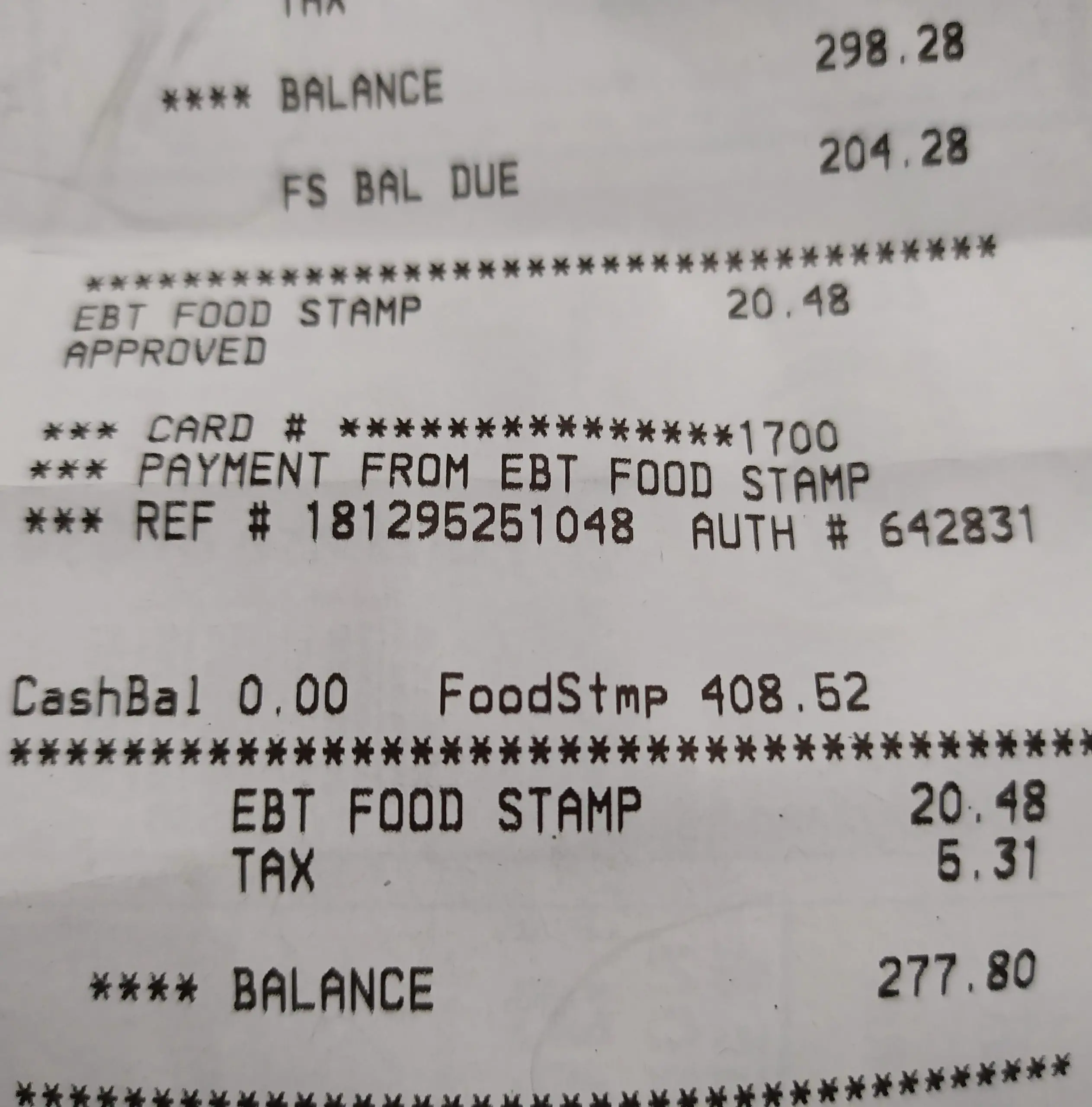 Why did food stamps only cover $20 while my balance is apparently $408 ...
